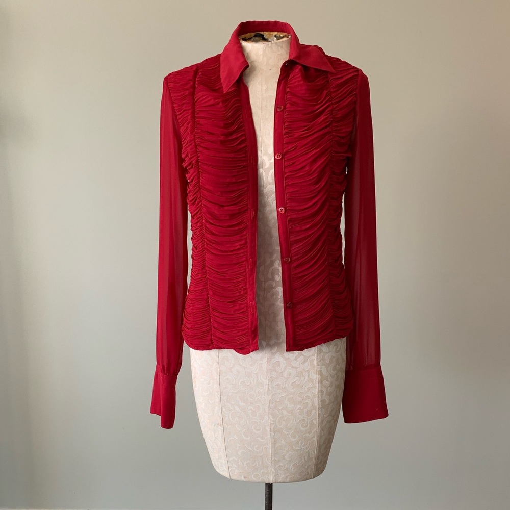 ABS by Allen Shwartz Red Button Up Top
